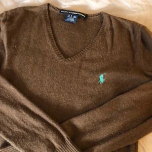 Brown wool cashmere blend v neck sweater
